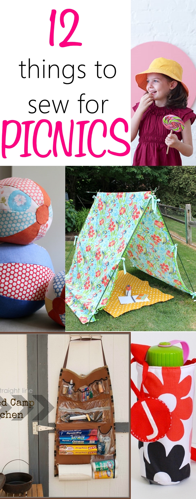 Things to sew for a PERFECT picnic. Make your summer picnics more fun with these awesome things to sew for picnics. Tutorial for picnic blankets, hats, tents, fabric balls. READ NOW!
