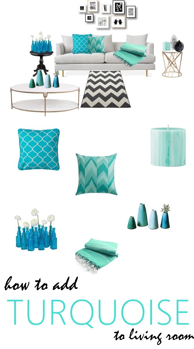 How to add turquoise to the living room. Want to update your living room on a budget with refreshing turquoise color? Check out this post where I show you how simple accent pieces can be used to update any living room. List with links to purchase the items. READ NOW