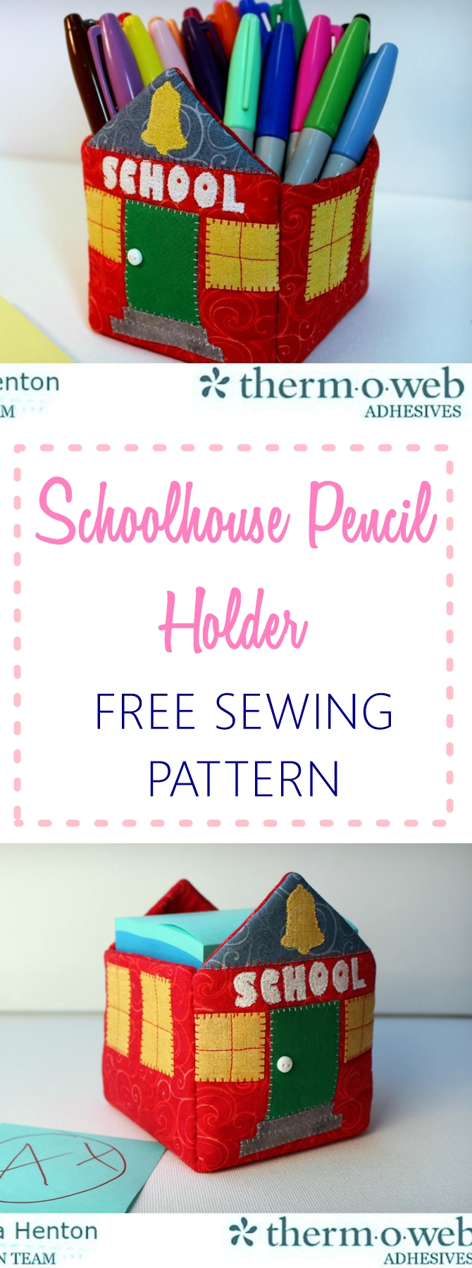 Schoolhouse pencil holder free sewing pattern - Makes a perfect gift for teachers