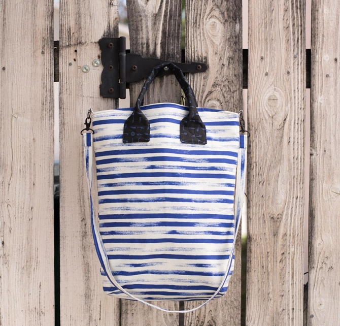 Green Bee On Holiday Bag Kit Pattern Cobalt Stripes